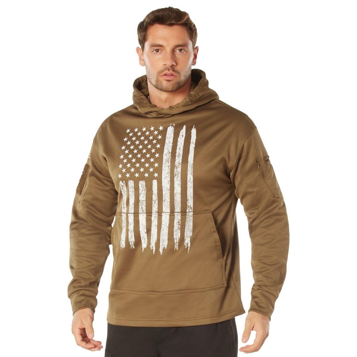 ROTHCO Adult Men's Distressed United States American Flag Hoodie, Rothco Concealed Carry U.S. Flag Hoodie  Menswear Fashion Long Sleeve Pullover Hoodie  Kangaroo Pocket Longsleeves cool graphic shirt