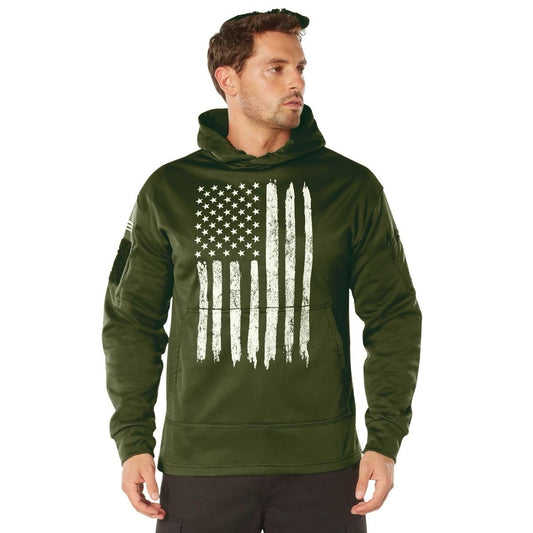 ROTHCO Adult Men's Distressed United States American Flag Hoodie, Rothco Concealed Carry U.S. Flag Hoodie  Menswear Fashion Long Sleeve Pullover Hoodie  Kangaroo Pocket