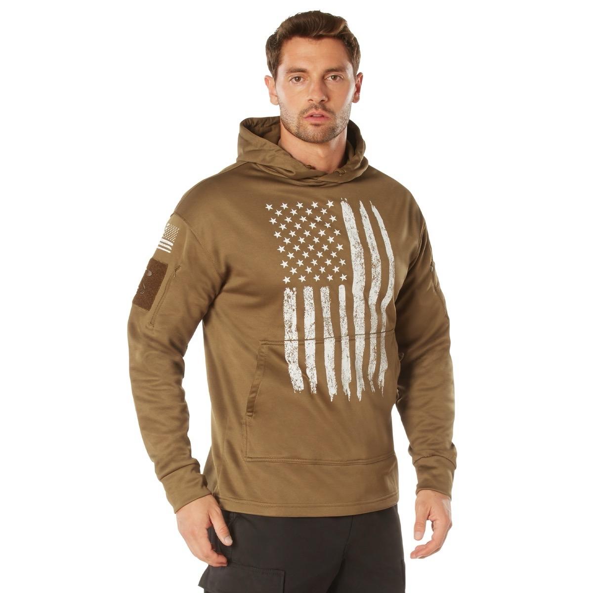 ROTHCO Adult Men's Distressed United States American Flag Hoodie, Rothco Concealed Carry U.S. Flag Hoodie  Menswear Fashion Long Sleeve Pullover Hoodie  Kangaroo Pocket Tops cool graphic