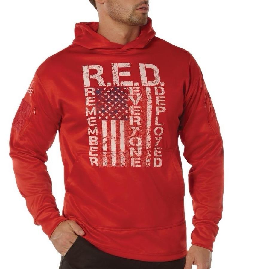 Rothco Concealed Carry R.E.D. Hoodie - Remember Everyone Deployed Design with American Flag Graphic Kangaroo Pocket Tops Sweatshirt Menswear Sleeve Sweaters Casual Underwear Pullover  Biker Long Sleeve cool shirt