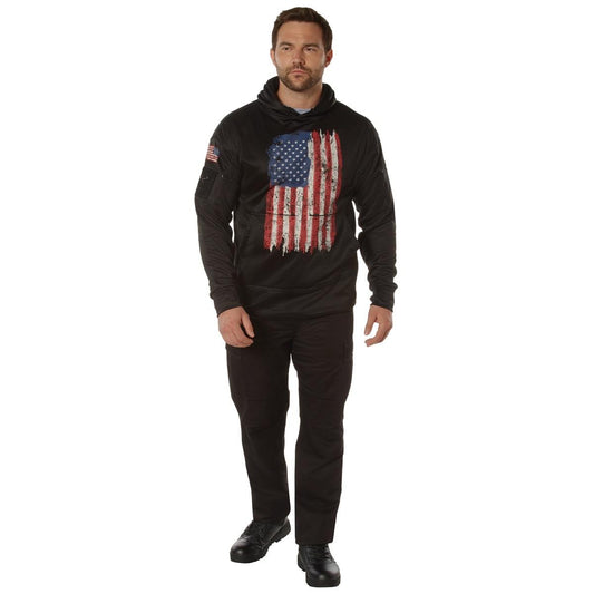 ROTHCO Adult Men's Distressed United States American Flag Hoodie, Rothco Concealed Carry U.S. Flag Hoodie  Menswear Fashion Long Sleeve Pullover Hoodie  Kangaroo Pocket