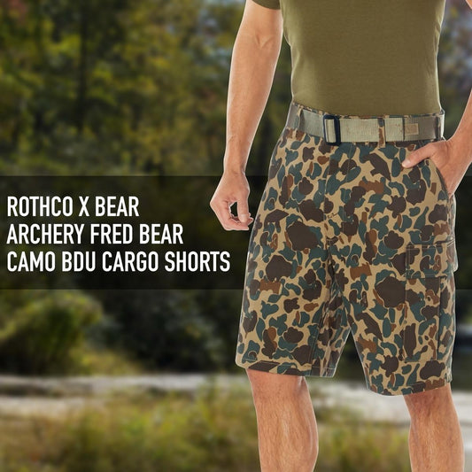Rothco X Bear Archery Fred Bear Camo Cargo Shorts Rothco Fred Bear Camo Hunting Shorts Hiking Cargo Shorts Camping Casual Shorts  Menswear Camouflage Utility Outdoor Cargo Shorts Cotton Polyester Pockets Zipper Tropical Big And Tall Underwear