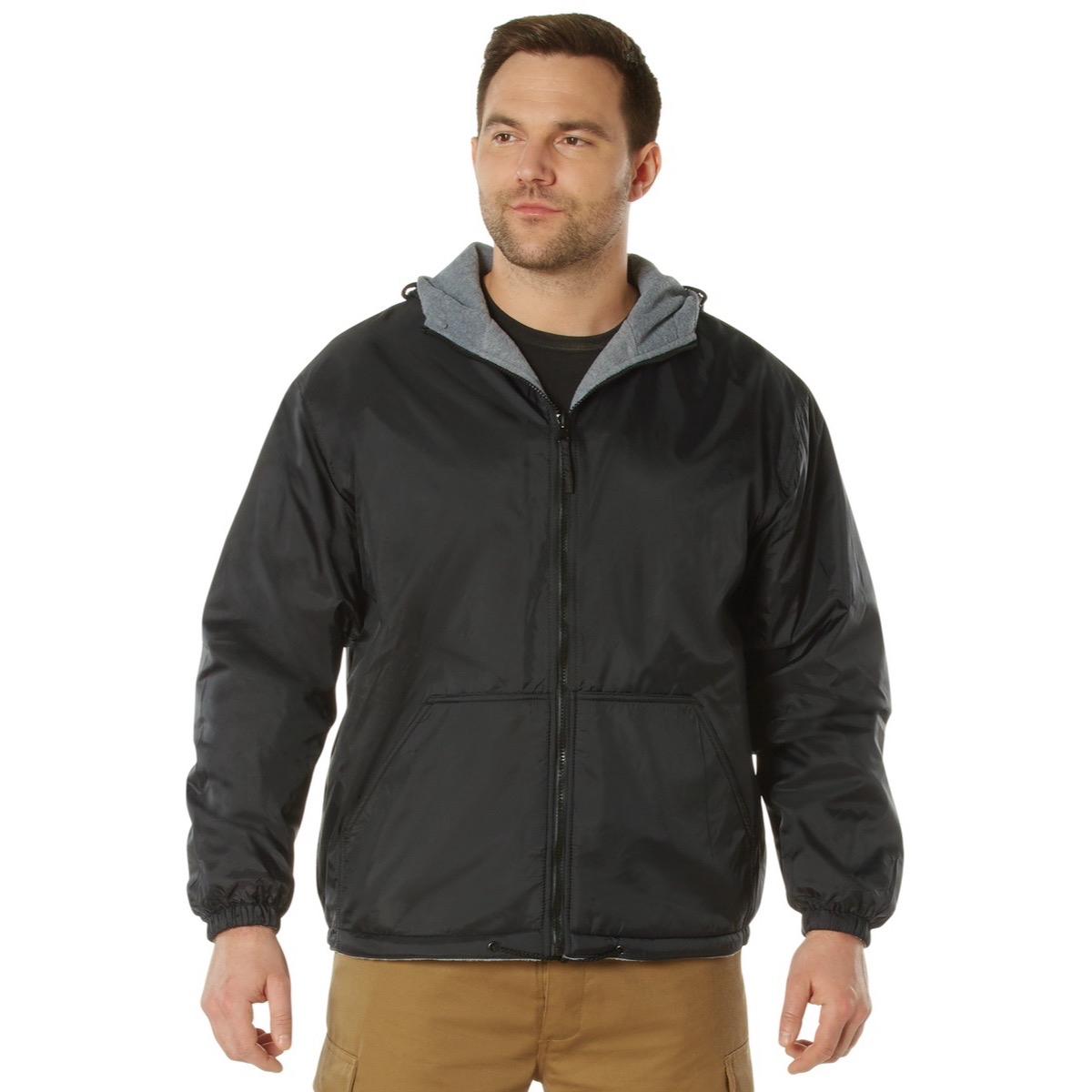 Rothco Reversible Lined Jacket with Hood for Men - Waterproof Nylon Shell and Polyester Fleece Lining - Navy