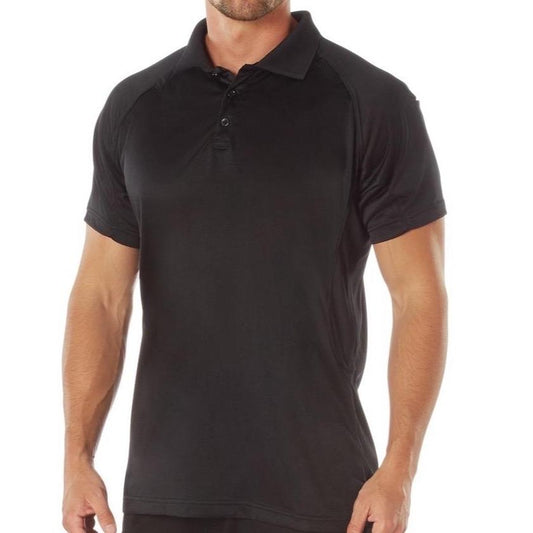 Rothco On Duty Performance Black Polo - Casual for Men - Lightweight and Durable Moisture Wicking Shirt with Gusseted Sleeves and Mic Tabs - Day, Collar Original Menswear Tactical Polo