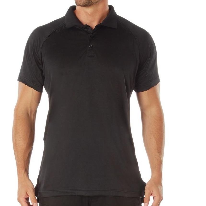 Rothco On Duty Performance Black Polo - Casual for Men - Lightweight and Durable Moisture Wicking Shirt with Gusseted Sleeves and Mic Tabs - Day, Collar Original Menswear Tactical Polo