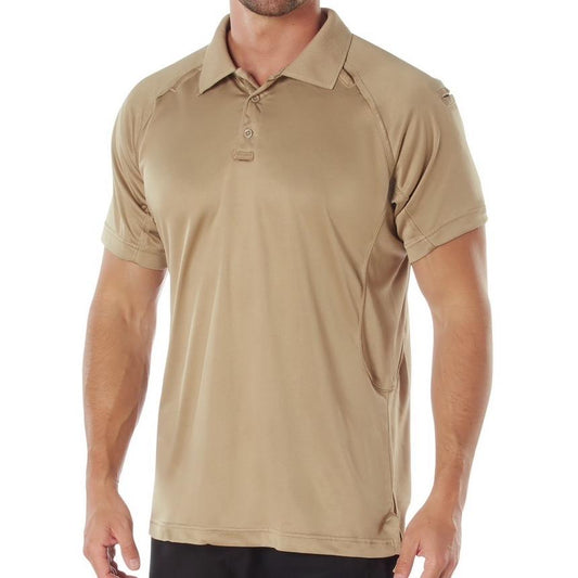 Rothco On Duty Performance Tan Polo - Lightweight and Durable Moisture Wicking Shirt with Gusseted Sleeves and Mic Tabs Menswear Casual Polo Dress Shirt