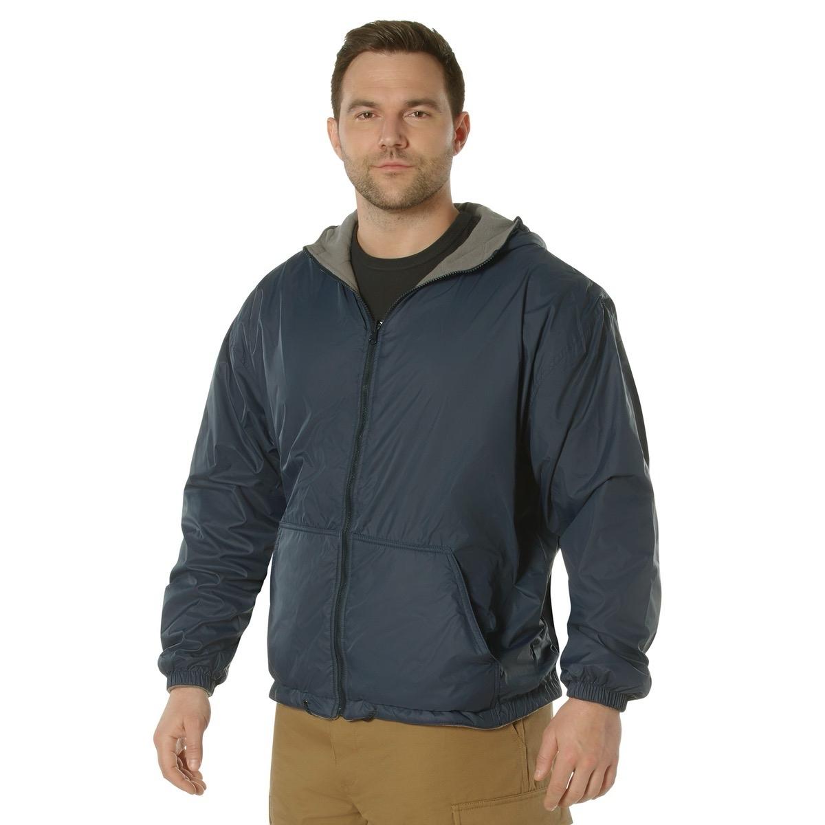 Rothco Reversible Lined Jacket with Hood for Men - Waterproof Nylon Shell and Polyester Fleece Lining - Navy