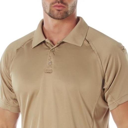 Rothco On Duty Performance Tan Polo - Lightweight and Durable Moisture Wicking Shirt with Gusseted Sleeves and Mic Tabs Menswear Casual Polo Dress Shirt