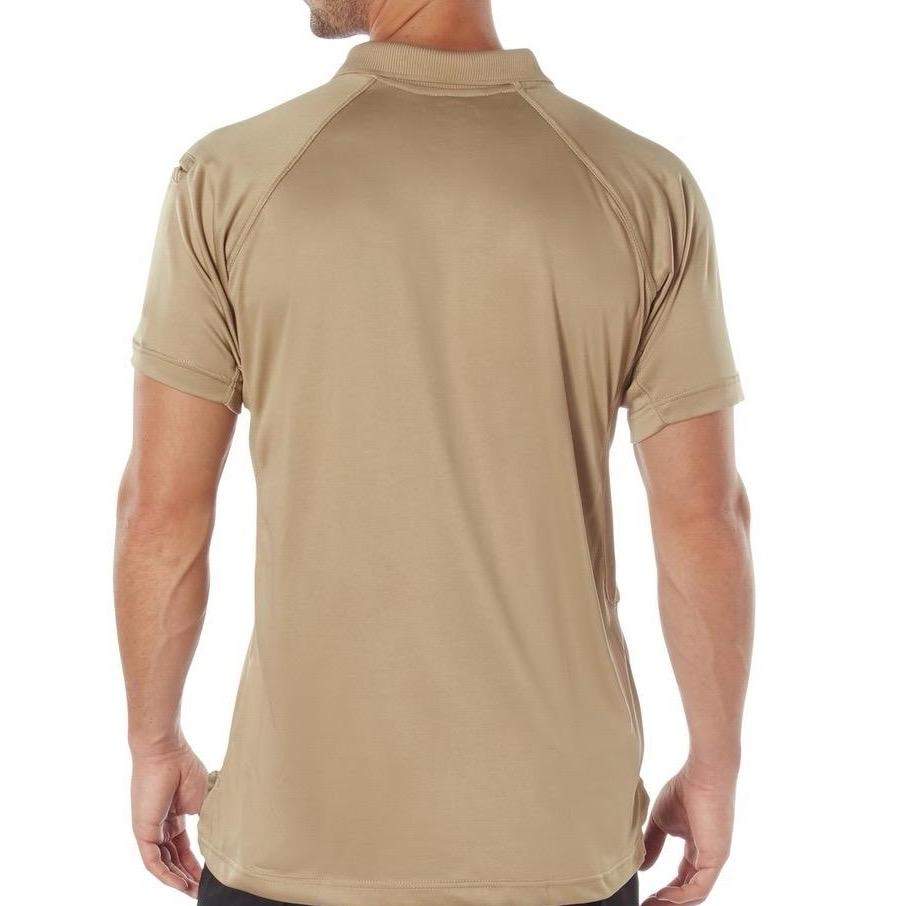 Rothco On Duty Performance Tan Polo - Lightweight and Durable Moisture Wicking Shirt with Gusseted Sleeves and Mic Tabs Menswear Casual Polo Dress Shirt