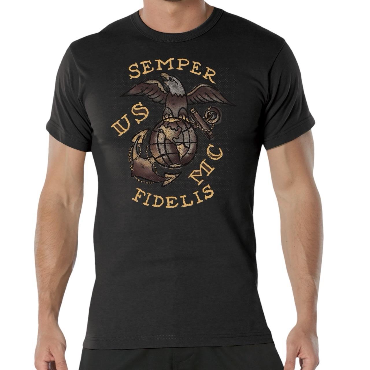 ROTHCO USMC Semper Fidelis T-Shirt - Black/Coyote Brown/Red Sleeve Graphic Tee for Men - Cargo Pants, Cargo, Shortsleeve cool