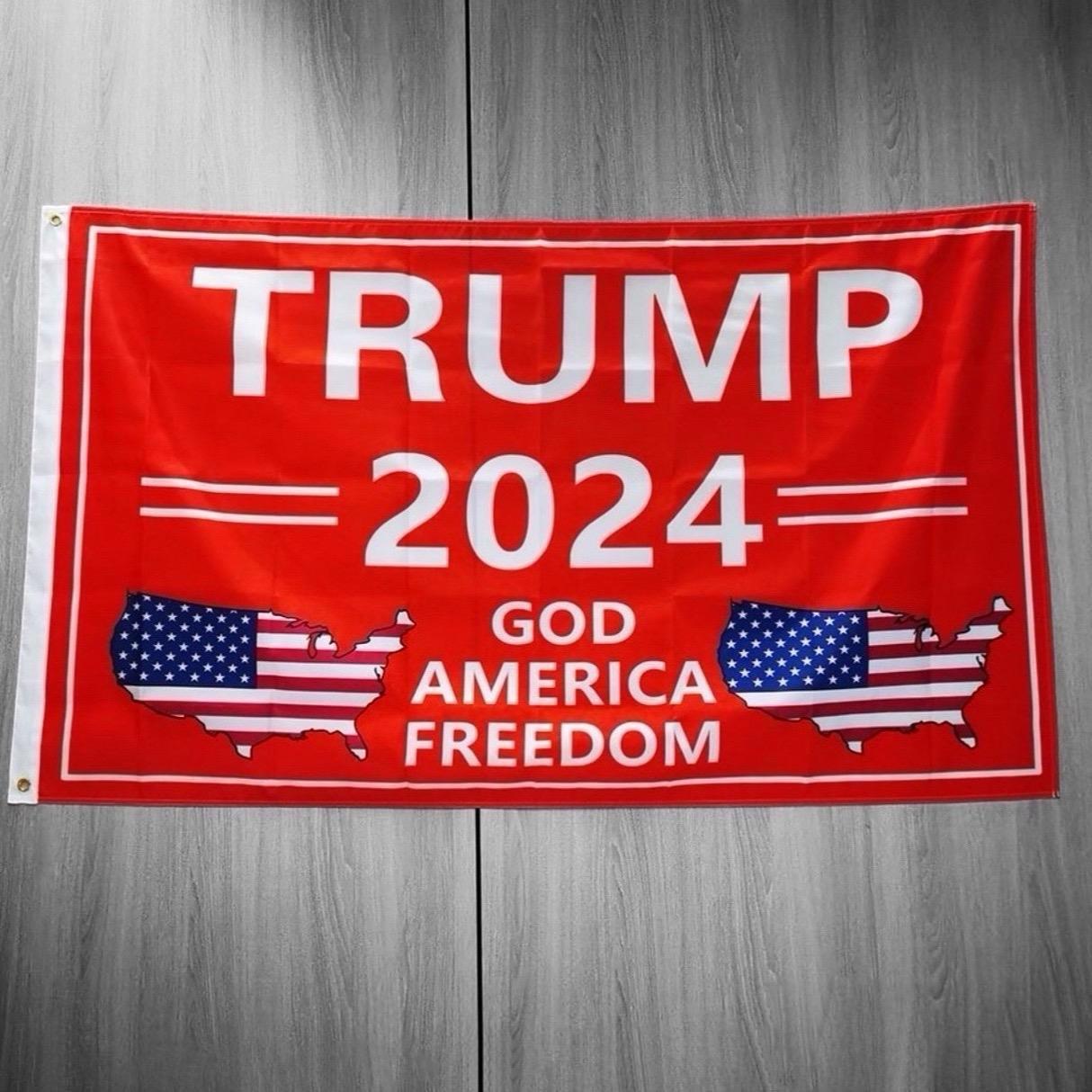 Trump 2024 God American Freedom Flag Banner - Red, 3x5 Feet, Polyester Lightweight