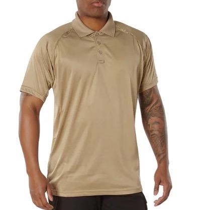 Rothco On Duty Performance Tan Polo - Lightweight and Durable Moisture Wicking Shirt with Gusseted Sleeves and Mic Tabs Menswear Casual Polo Dress Shirt