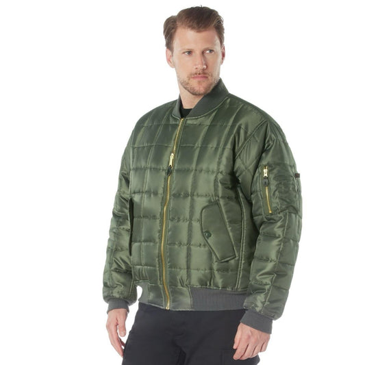 ROTHCO Quilted MA-1 Flight Jacket for Men - Water-Repellent Nylon Shell and Poly Fiberfill Insulation - Sage Green - Fabric, Menswear Utility Longsleeves Polyester Bomber Coats  Pockets Knit Leather