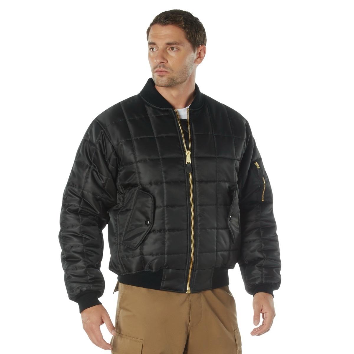 ROTHCO Men's Quilted MA-1 Flight Jacket - Water-Repellent Nylon Shell, Colors Black, Sage Green, Fabric Nylon Shell, Utility Menswear Bomber Coats Pockets Knit Leather Soft