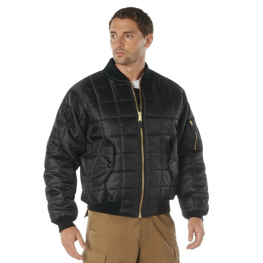 ROTHCO Men's Quilted MA-1 Flight Jacket - Water-Repellent Nylon Shell, Colors Black, Sage Green, Fabric Nylon Shell, Utility Menswear Bomber Coats Pockets Knit Leather Soft
