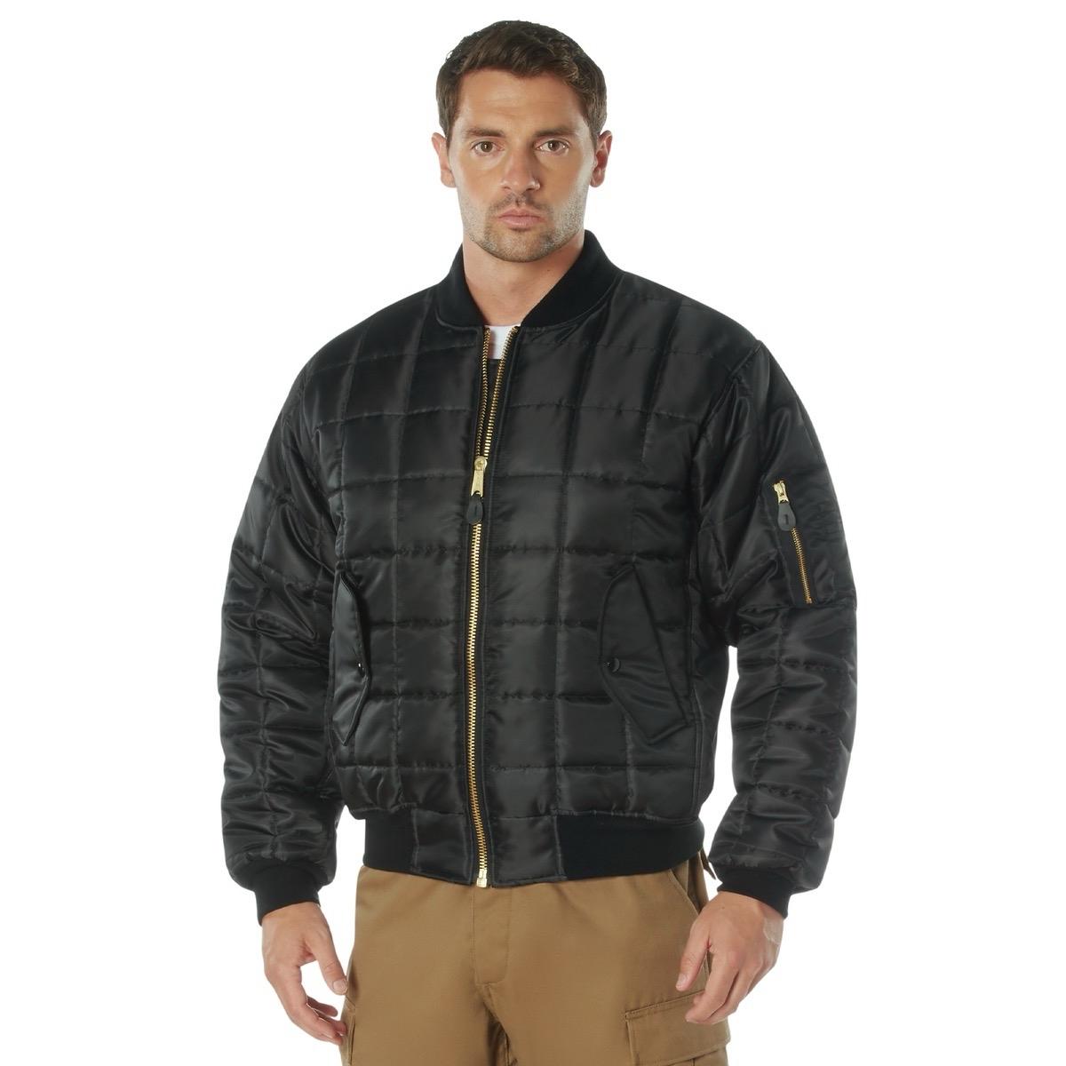 ROTHCO Men's Quilted MA-1 Flight Jacket - Water-Repellent Nylon Shell, Colors Black, Sage Green, Fabric Nylon Shell, Utility Menswear Bomber Coats Pockets Knit Leather Soft
