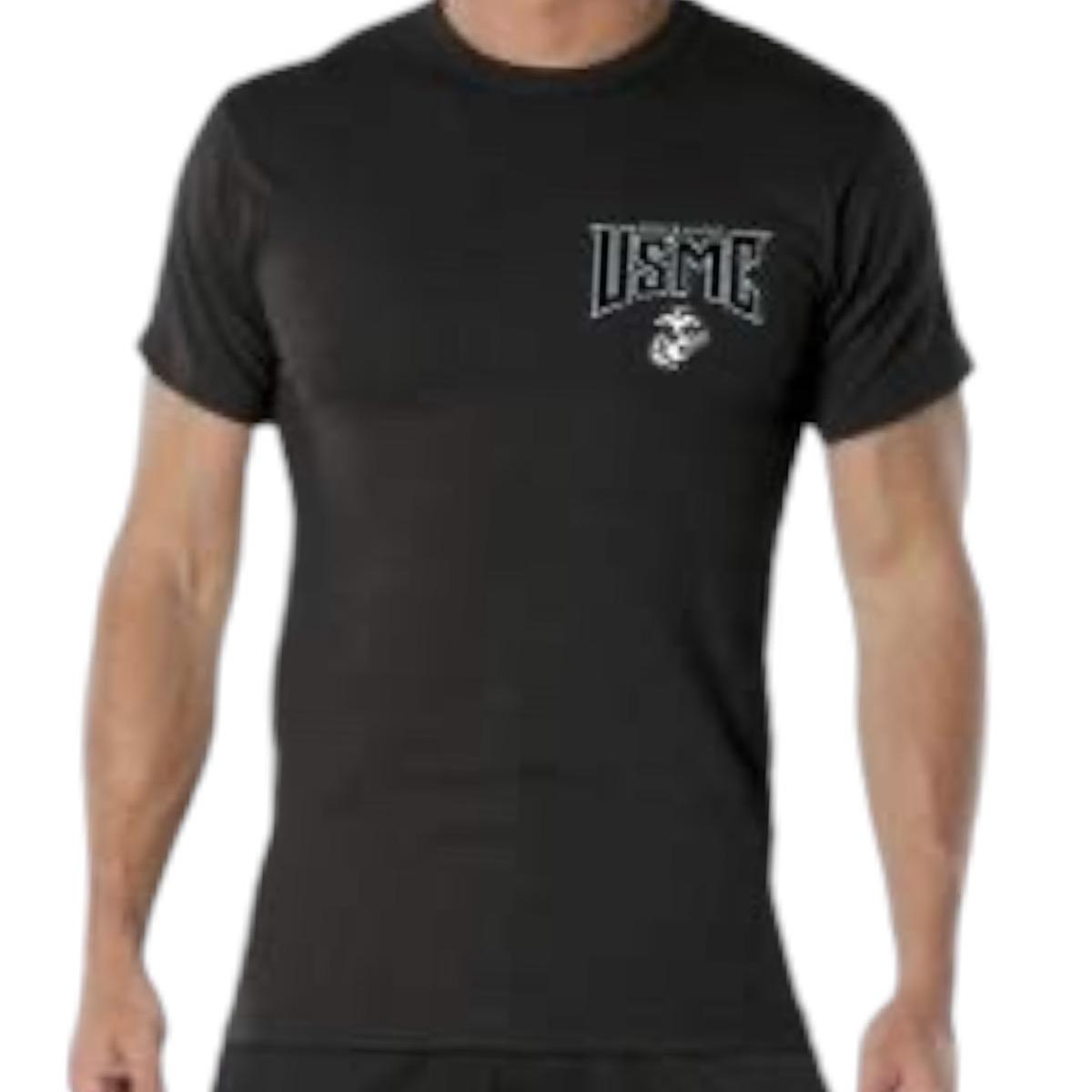 ROTHCO USMC First to Fight T-Shirt for Men - Black Patriotic Tee with Chrome-Styled Eagle, Globe, and Anchor Insignia - Cotton, Crewneck full color gifts