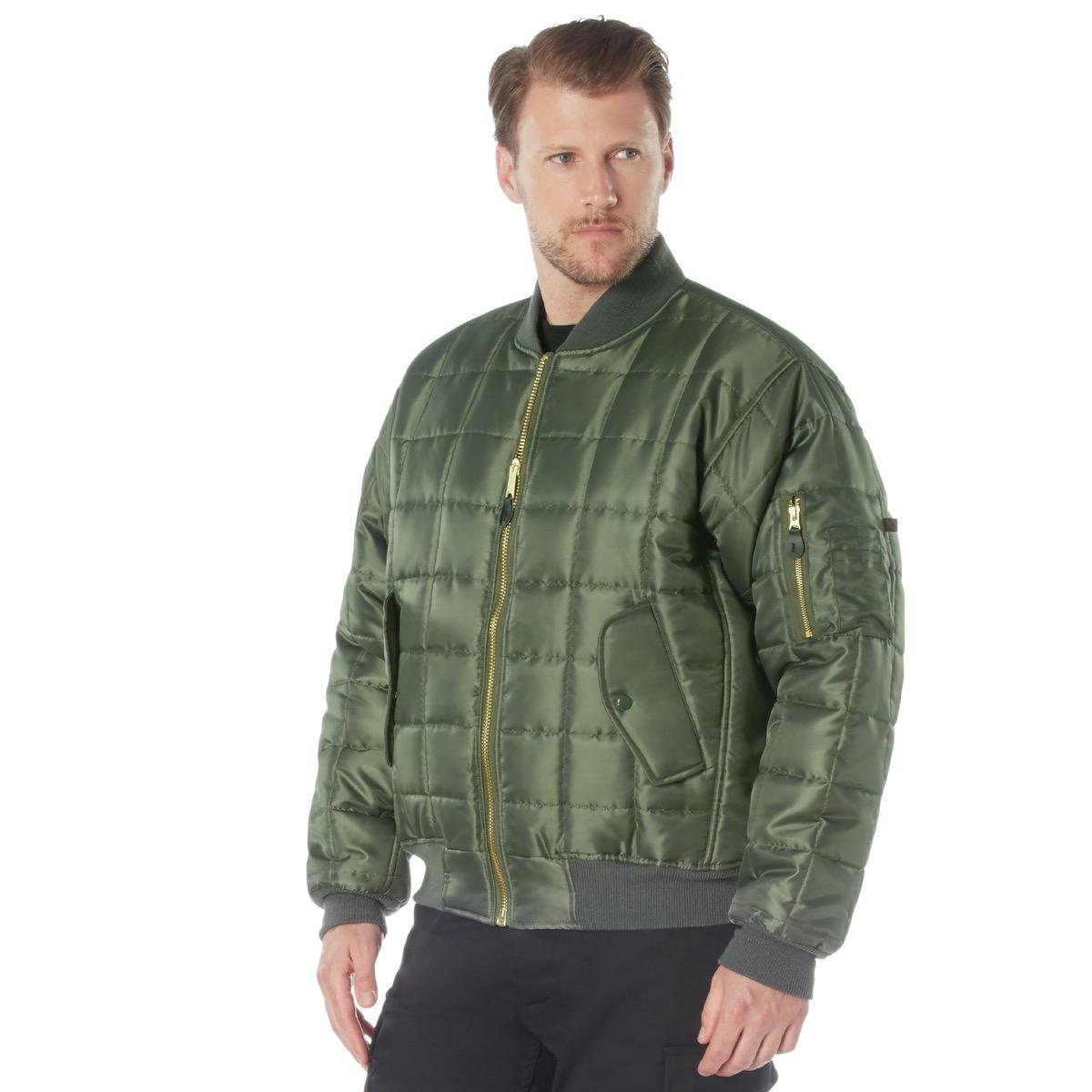 ROTHCO Men's Quilted MA-1 Flight Jacket - Water-Repellent Nylon Shell, Colors Black, Sage Green, Fabric Nylon Shell, Utility Menswear Bomber Coats Pockets Knit Leather Soft