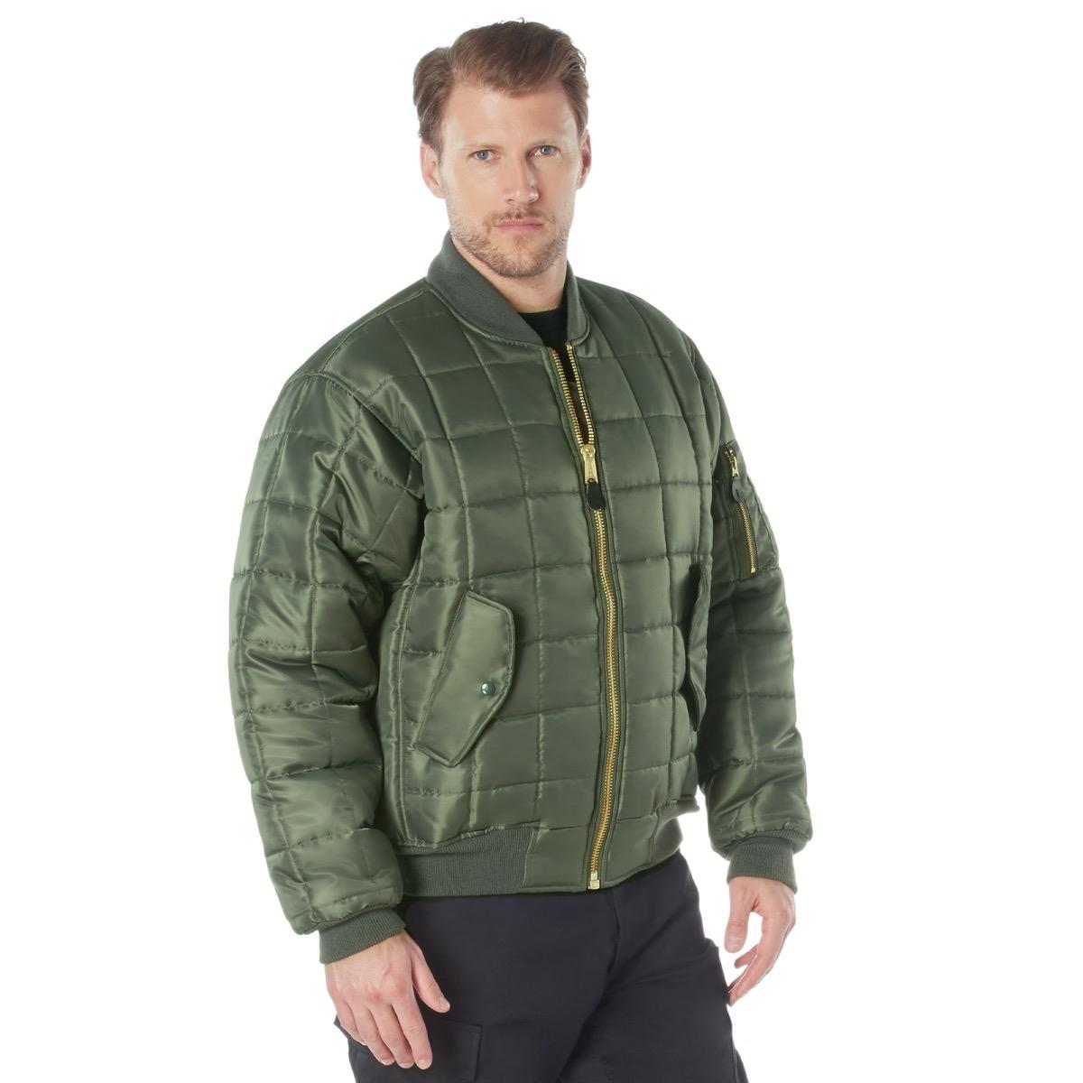 ROTHCO Men's Quilted MA-1 Flight Jacket - Water-Repellent Nylon Shell, Colors Black, Sage Green, Fabric Nylon Shell, Utility Menswear Bomber Coats Pockets Knit Leather Soft