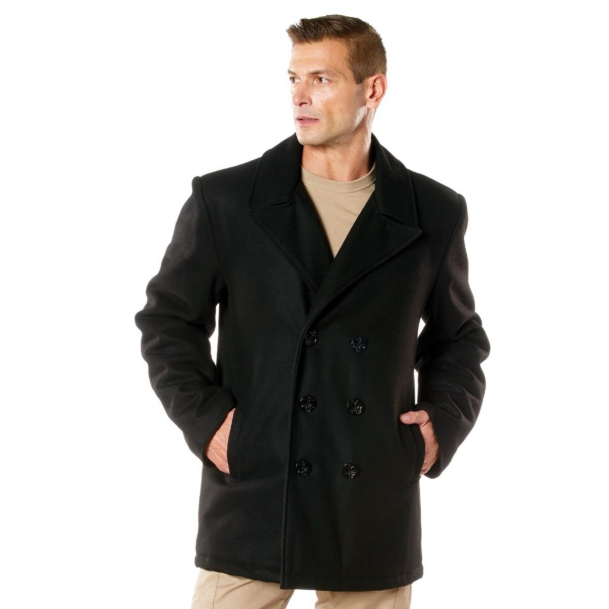 Rothco Naval Heritage Pea Coat for Men - Classic Style with Soft Wool Material and Long Sleeves Menswear Collar Jacket Longsleeves