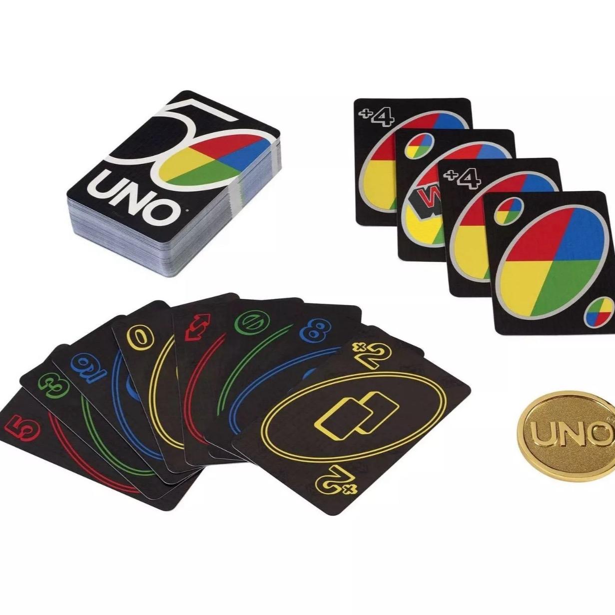 UNO Premium 50th Anniversary Edition Matching Card Game with Commemorative Coin & 112 Cards