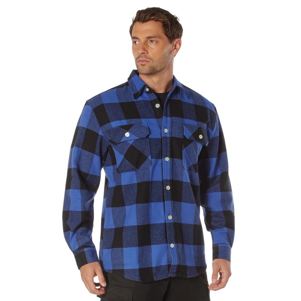 Rothco Extra Heavyweight Buffalo Plaid Flannel Long Sleeve Shirt - Men's Casual Red And Black Plaid Flannel, Casual Menswear Flannel With Pockets, 12 Different Colors Sizes Up To 5XL