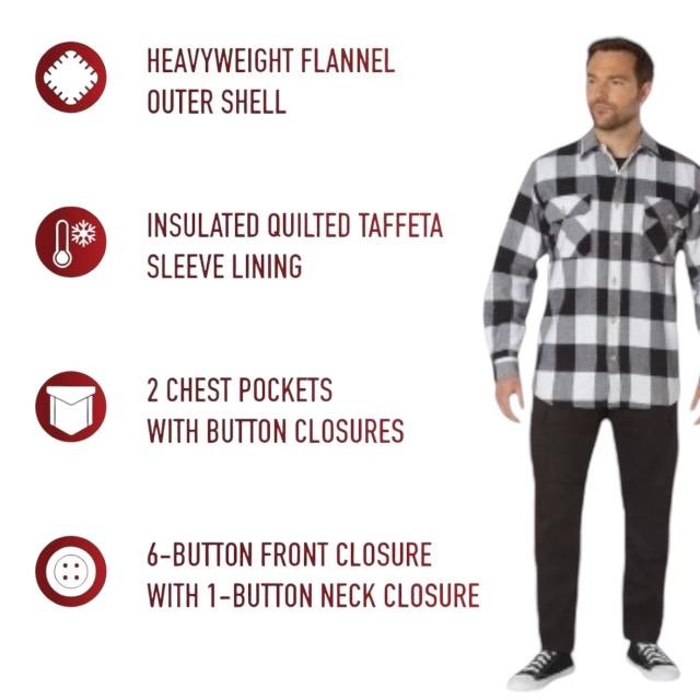 ROTHCO Extra Heavyweight Buffalo Plaid Sherpa Lined Flannel Shirt for Men - Red/Blue/White, Small to 3XL - Shell, Day