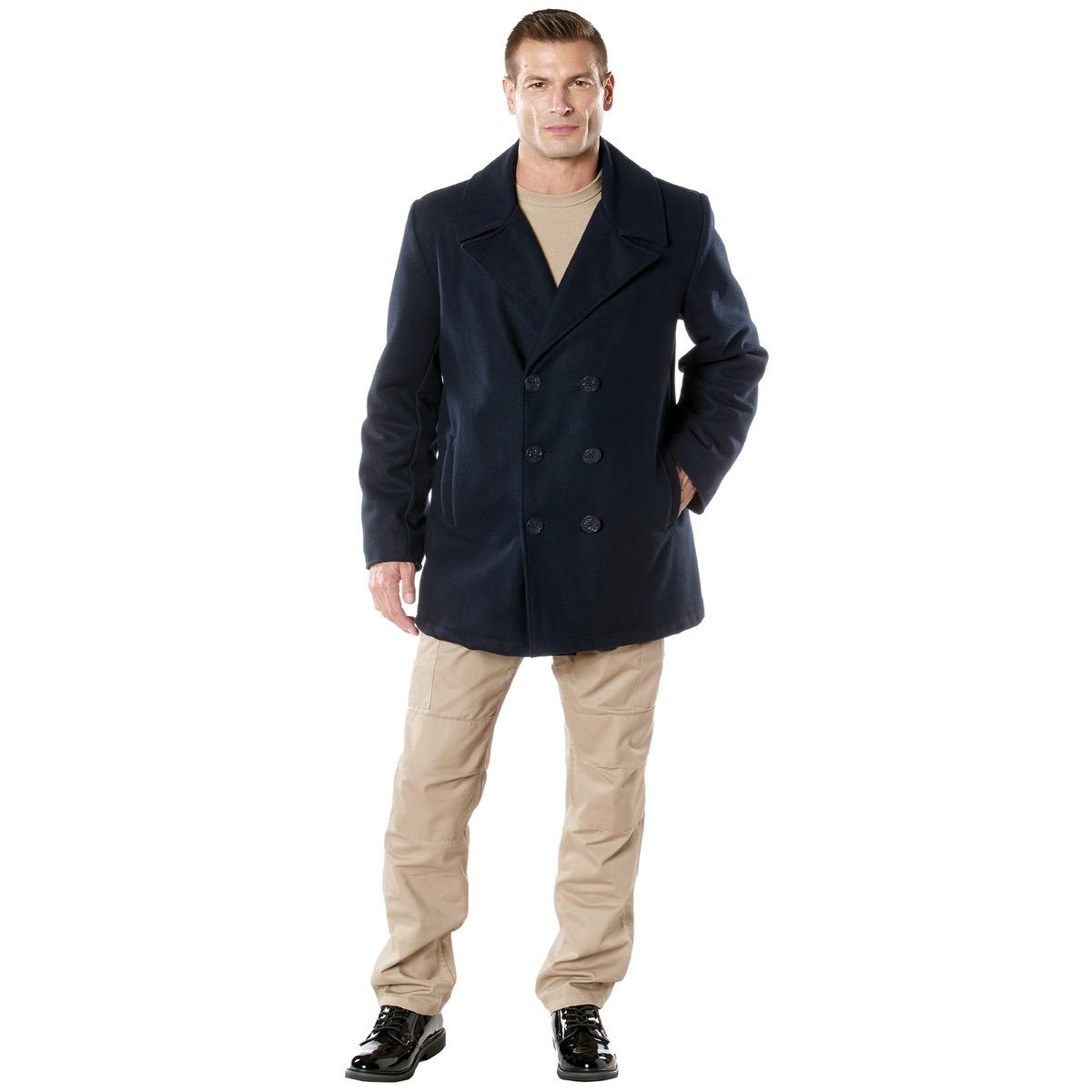 Rothco Naval Heritage Pea Coat for Men - Classic Style with Soft Wool Material and Long Sleeves