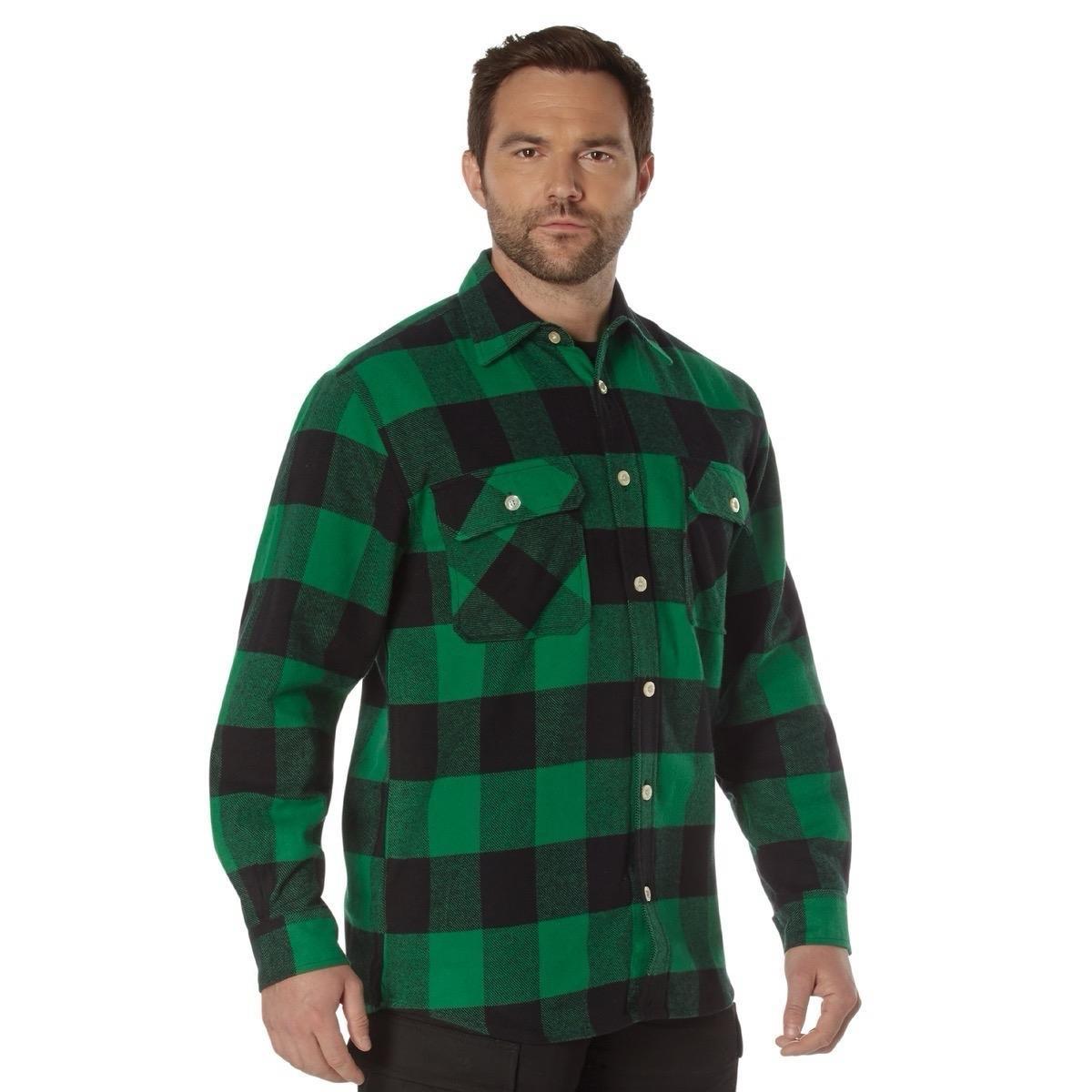 Rothco Extra Heavyweight Buffalo Plaid Flannel Long Sleeve Shirt - Men's Casual Red And Black Plaid Flannel, Casual Menswear Flannel With Pockets, 12 Different Colors Sizes Up To 5XL