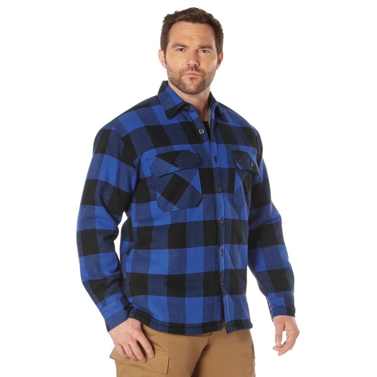 ROTHCO Extra Heavyweight Buffalo Plaid Sherpa Lined Flannel Shirt for Men - Red/Blue/White, Small to 3XL - Big, Day Underwear Stylish Print Layer