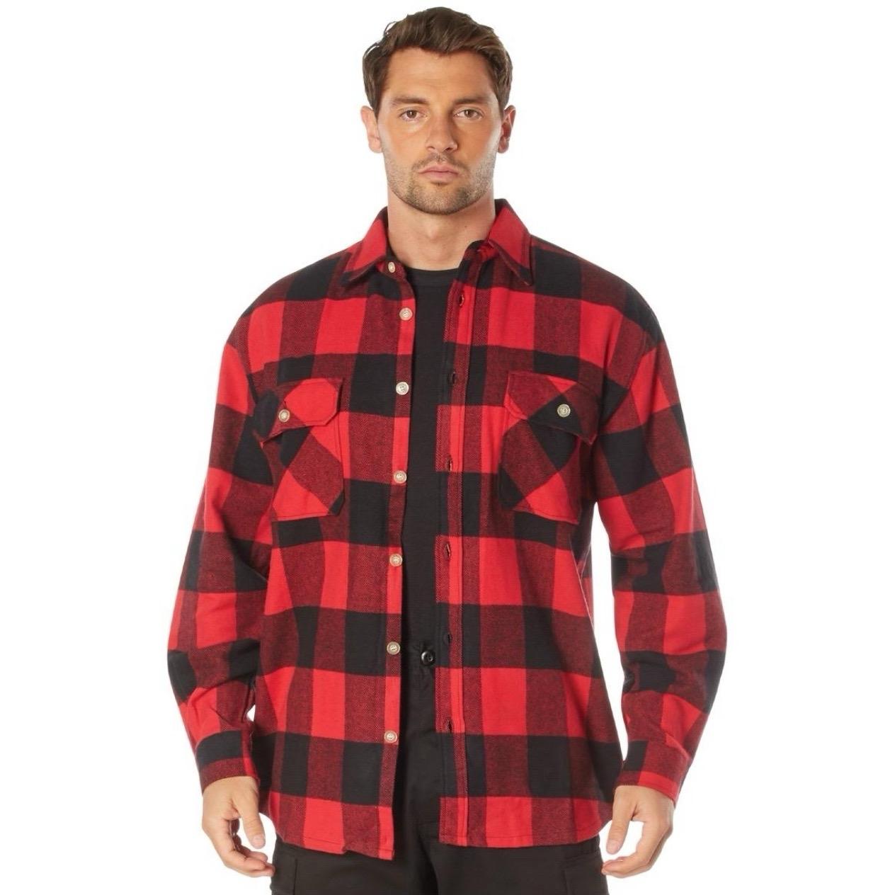Rothco Extra Heavyweight Buffalo Plaid Flannel Long Sleeve Shirt - Men's Casual Red And Black Plaid Flannel, Casual Menswear Flannel With Pockets, 12 Different Colors Sizes Up To 5XL
