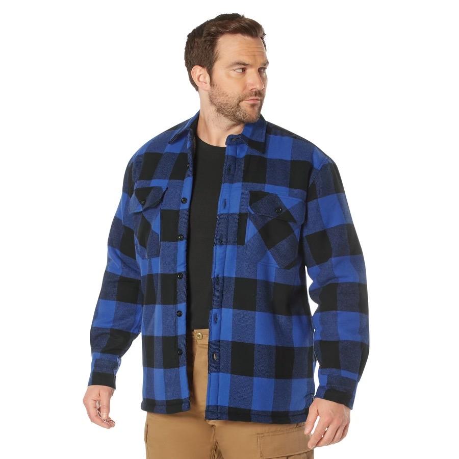 ROTHCO Extra Heavyweight Buffalo Plaid Sherpa Lined Flannel Shirt for Men - Red/Blue/White, Small to 3XL - Big, Day Underwear Stylish Print Layer