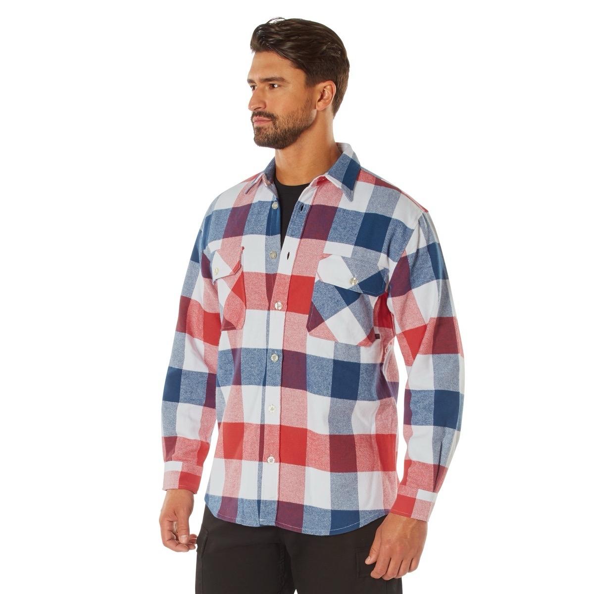 Rothco Extra Heavyweight Buffalo Plaid Flannel Long Sleeve Shirt - Men's Casual Red And Black Plaid Flannel, Casual Menswear Flannel With Pockets, Variety Of Colors And Sizes