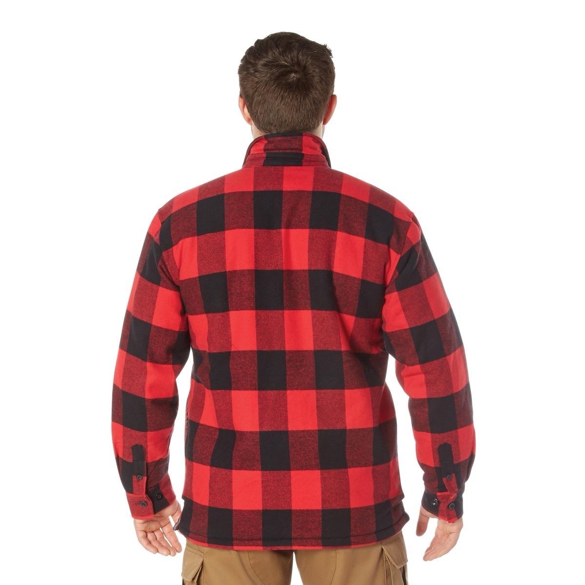 ROTHCO Extra Heavyweight Buffalo Plaid Sherpa Lined Flannel Shirt for Men - Red/Blue/White, Small to 3XL - Shell, Day