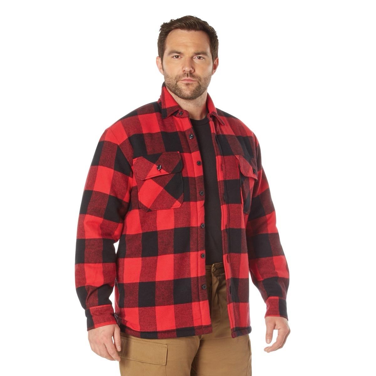 Rothco Extra Heavyweight Buffalo Plaid Sherpa Lined Flannel Shirt for Men, Button Up, Outdoor Tops, Red/Blue/White, Small to 3XL - Day, Big Long Sleeve Underwear Stylish Print Classic Menswear Casual Checked Checkered Collar