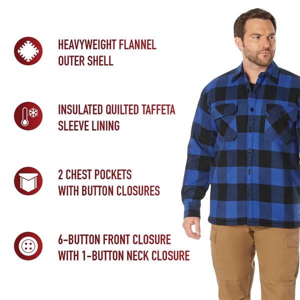 ROTHCO Extra Heavyweight Buffalo Plaid Sherpa Lined Flannel Shirt for Men - Red/Blue/White, Small to 3XL - Big, Day Underwear Stylish Print Layer