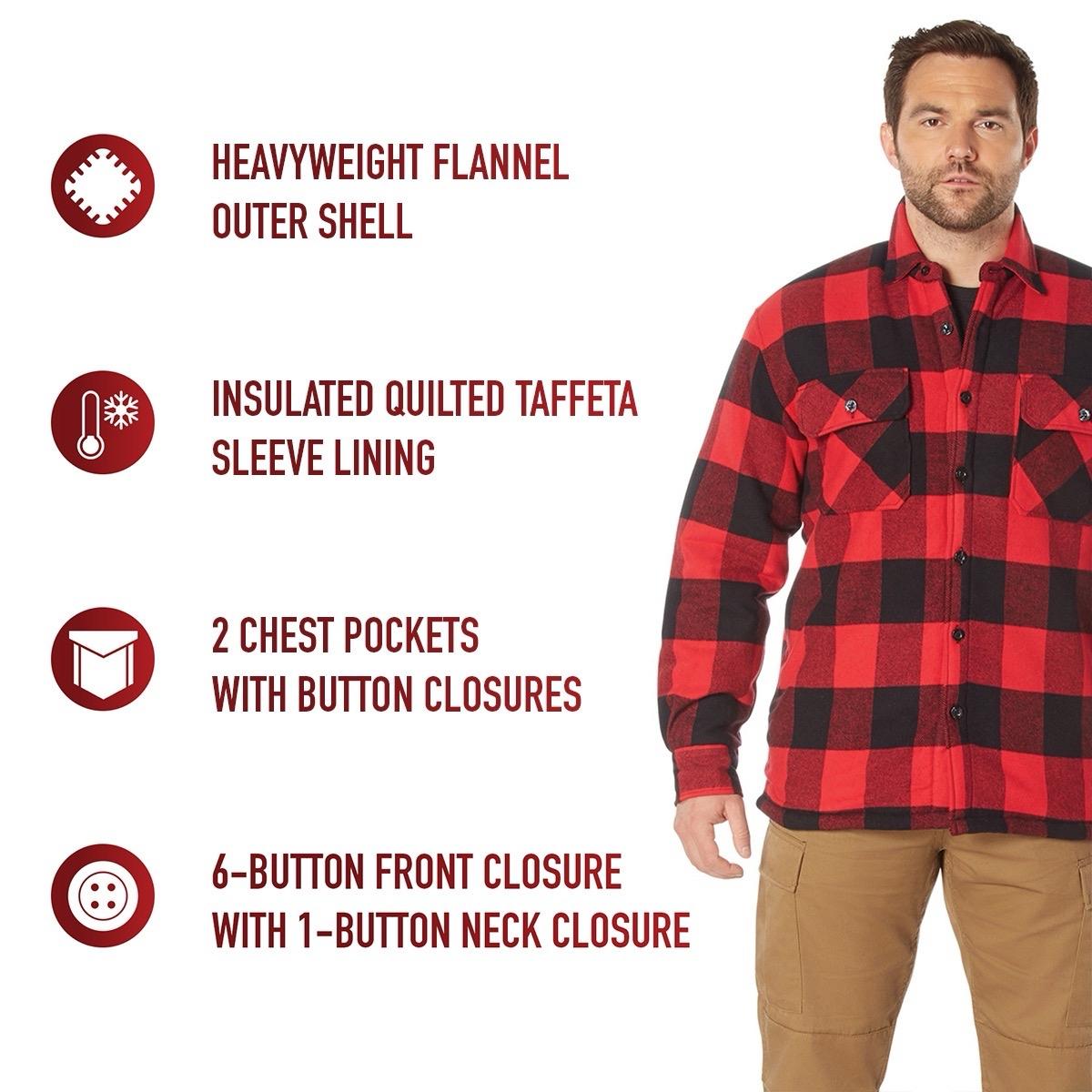 Rothco Extra Heavyweight Buffalo Plaid Sherpa Lined Flannel Shirt for Men, Button Up, Outdoor Tops, Red/Blue/White, Small to 3XL - Day, Big Long Sleeve Underwear Stylish Print Classic Menswear Casual Checked Checkered Collar