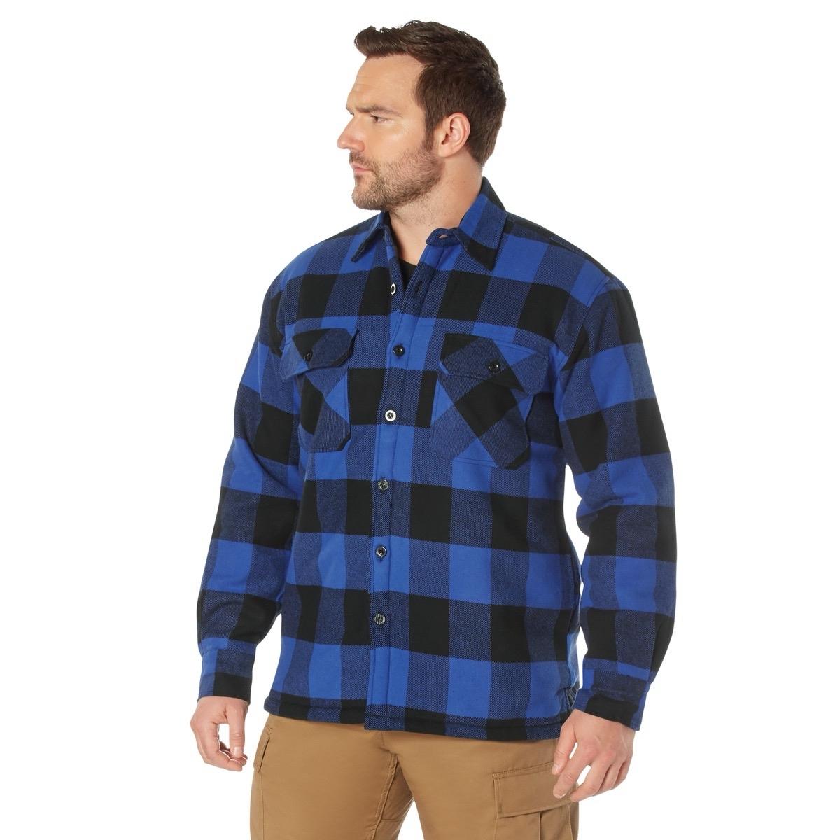 Rothco Extra Heavyweight Buffalo Plaid Sherpa Lined Flannel Shirt for Men, Button Up, Outdoor Tops, Red/Blue/White, Small to 3XL - Day, Big Long Sleeve Underwear Stylish Print Classic Menswear Casual Checked Checkered Collar