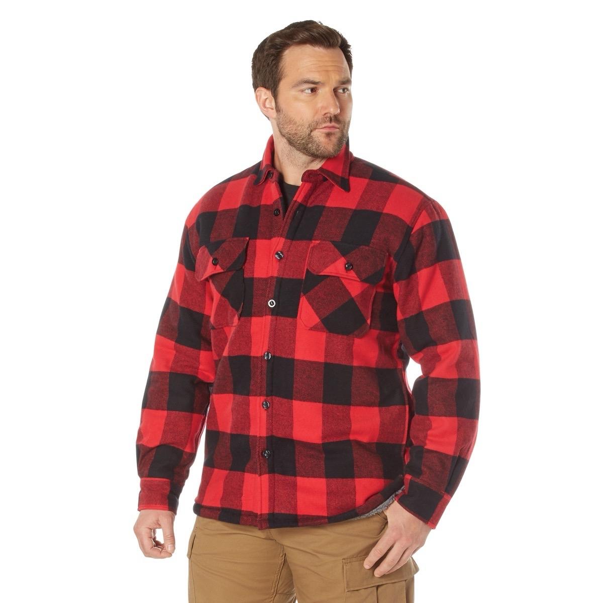 ROTHCO Extra Heavyweight Buffalo Plaid Sherpa Lined Flannel Shirt for Men - Red/Blue/White, Small to 3XL - Big, Day Underwear Stylish Print Layer