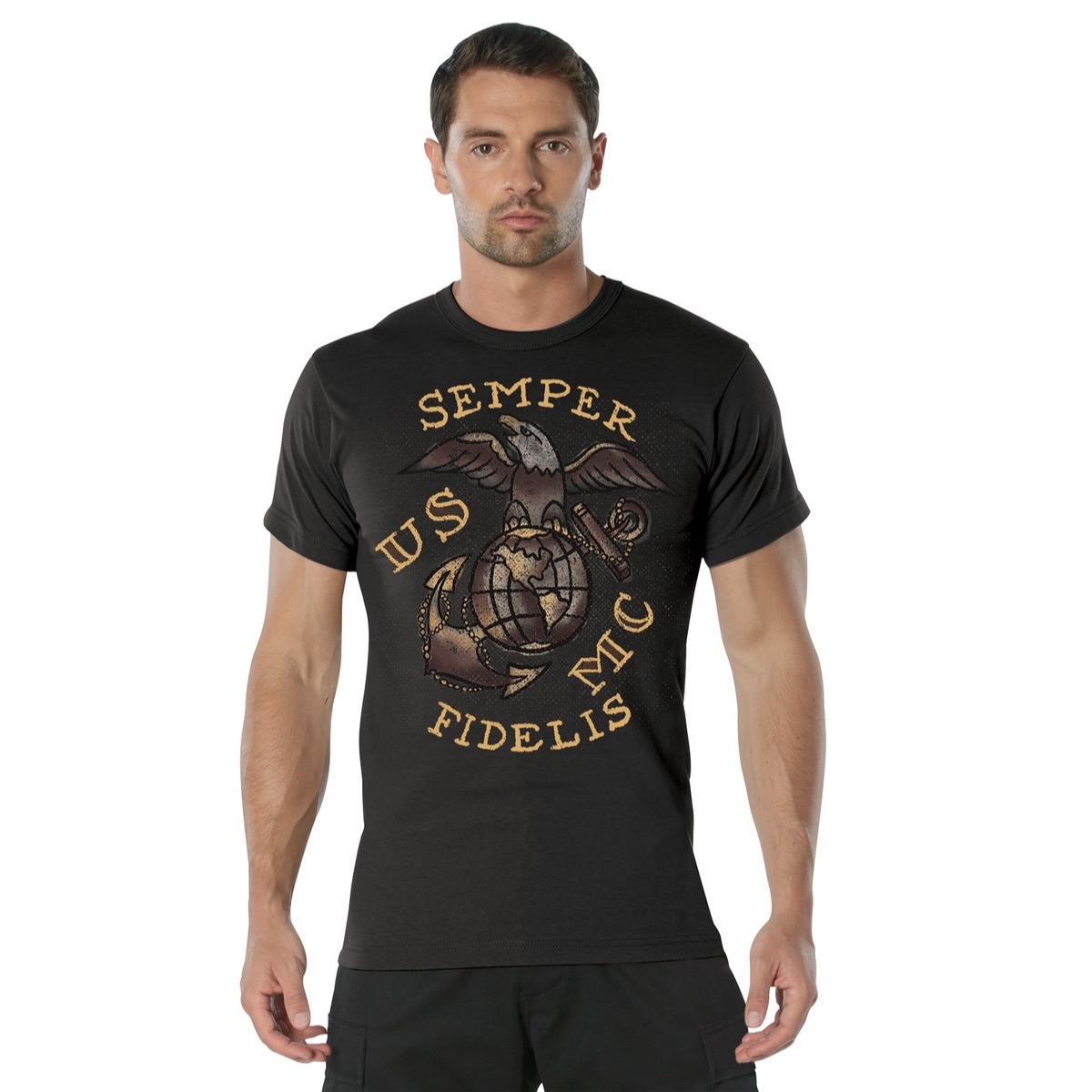 Rothco USMC Semper Fidelis T-Shirt for Men or Women - Classic Tropical Streetwear Soft Breathable Cotton Crew Neck Tshirt - Fabric, Menswear