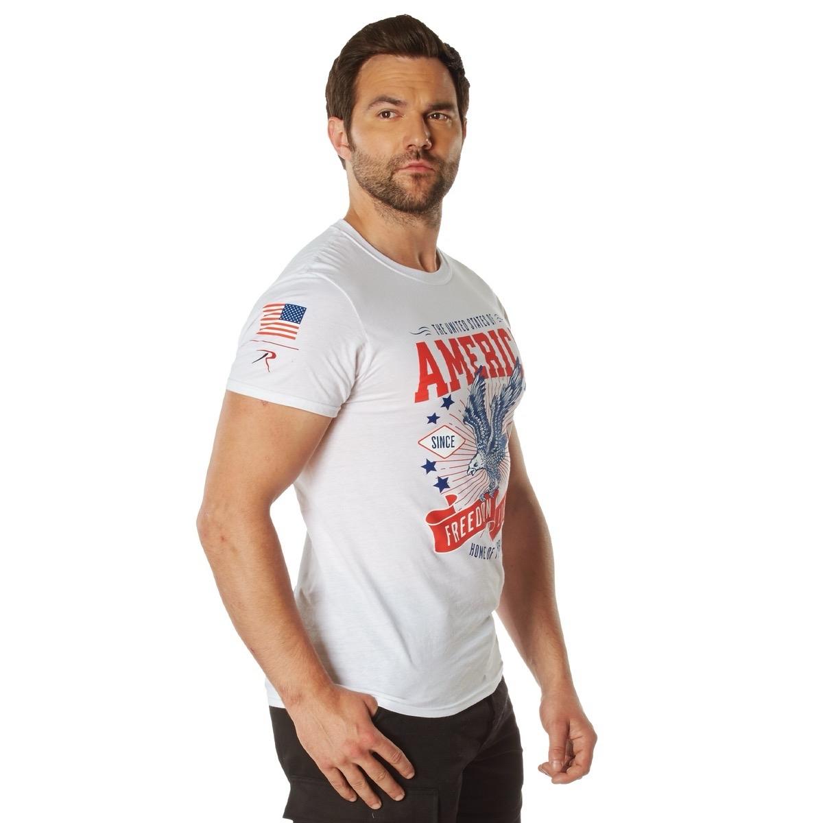Rothco Freedom & Liberty T-Shirt American Flag Patriotic Spirit Tee for Men - Classic Red, White, and Blue - Outdoor Streetwear Casual Crewneck Collar Menswear Tshirt Top Tropical Human Polyester Cotton Men's Shirt Underwear Round Neck cool graphic full c