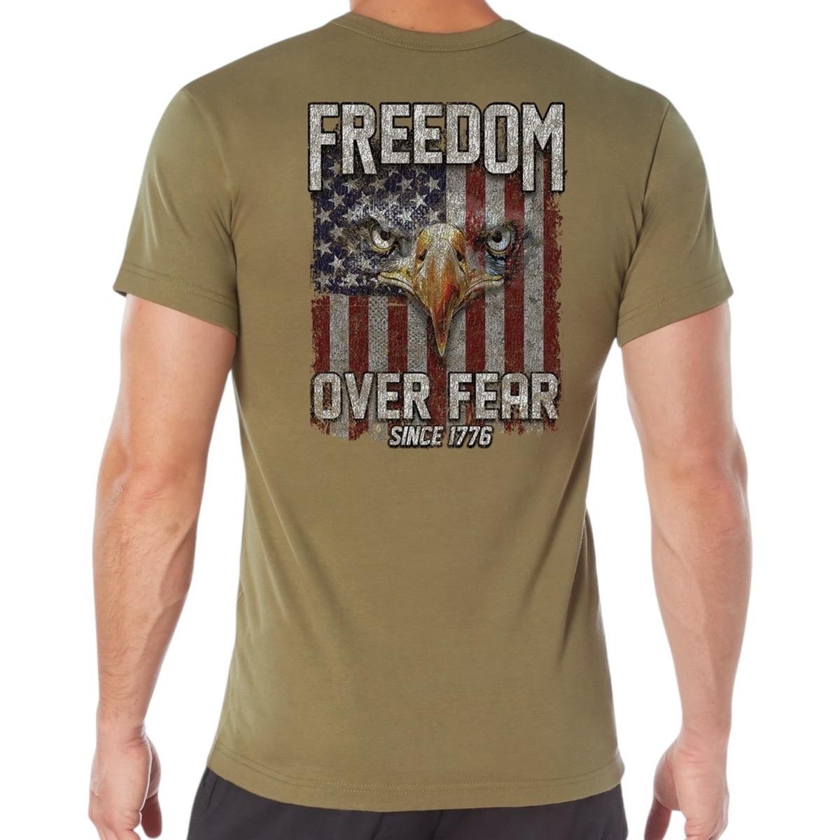 ROTHCO Men's Freedom Over Fear T-Shirt - Black/Charcoal Grey/Coyote Brown, Patriotic Graphic Tee - Cotton, Casual cool full color men gifts