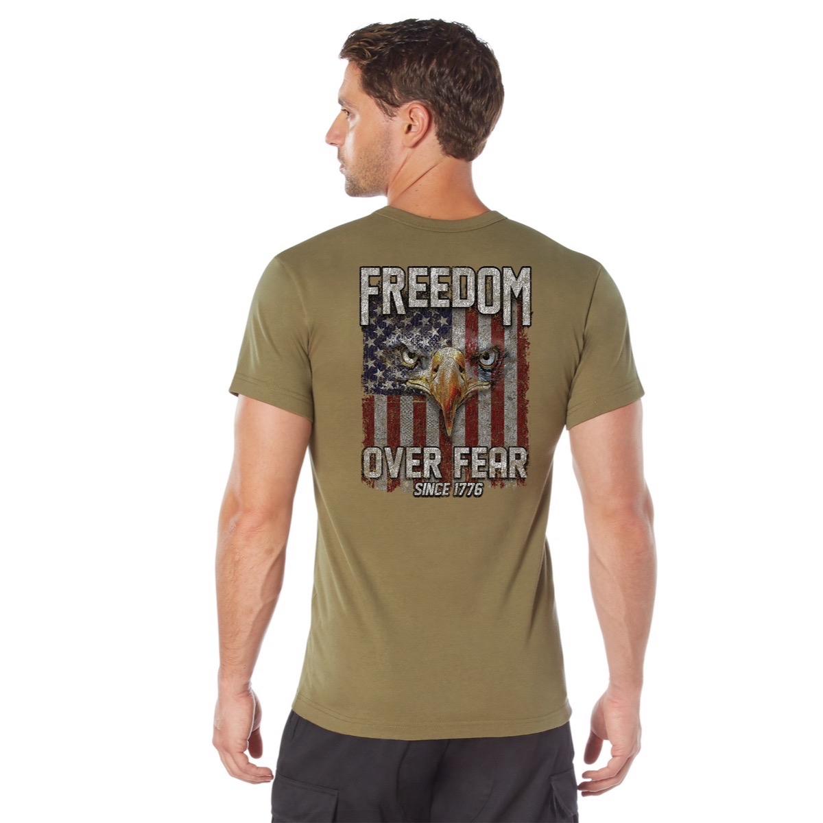 ROTHCO Men's Freedom Over Fear T-Shirt - Black/Charcoal Grey/Coyote Brown, Patriotic Graphic Tee - Cotton, Casual cool full color men gifts
