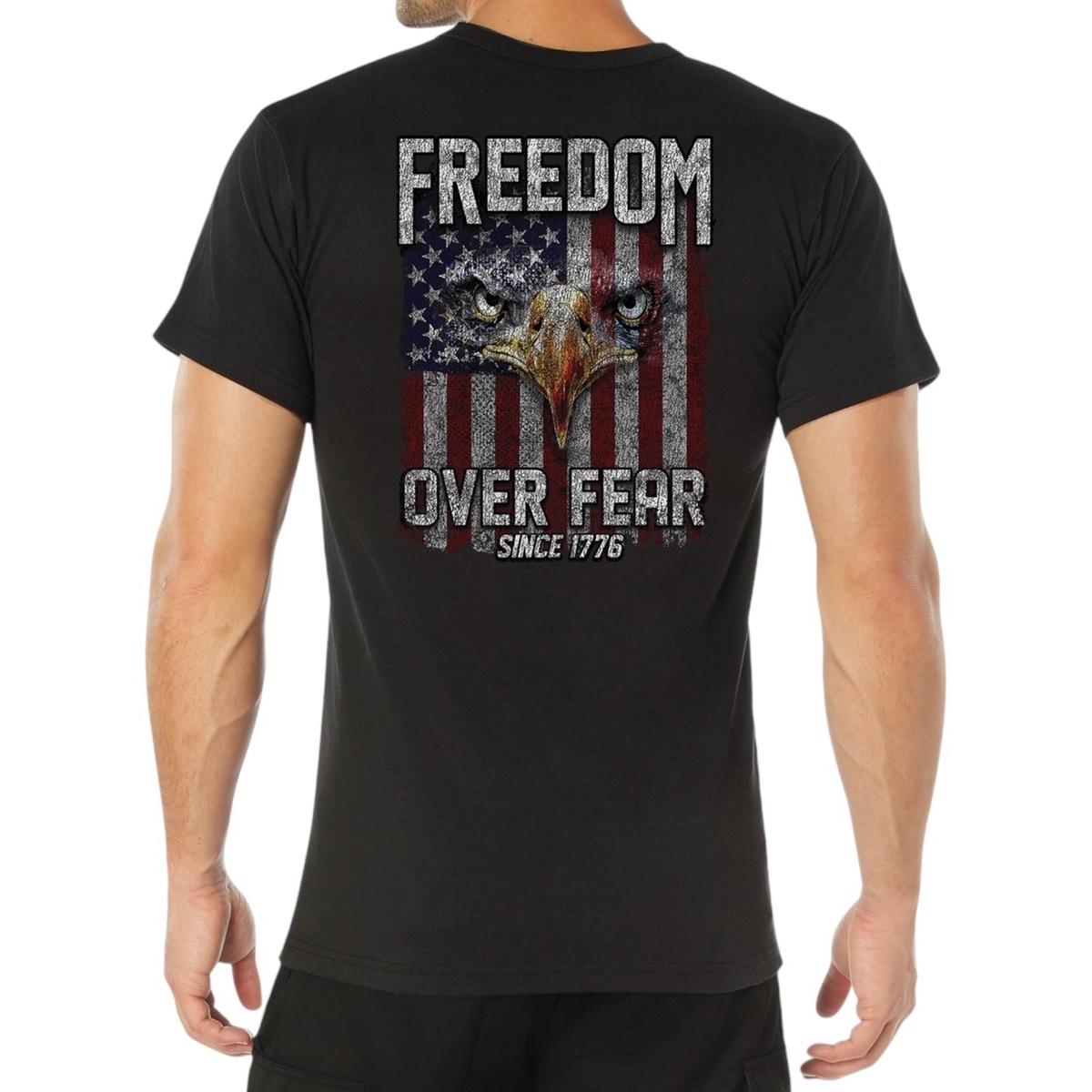 ROTHCO Men's Freedom Over Fear T-Shirt - Black/Charcoal Grey/Coyote Brown, Patriotic Graphic Tee - Cotton, Casual cool full color men gifts