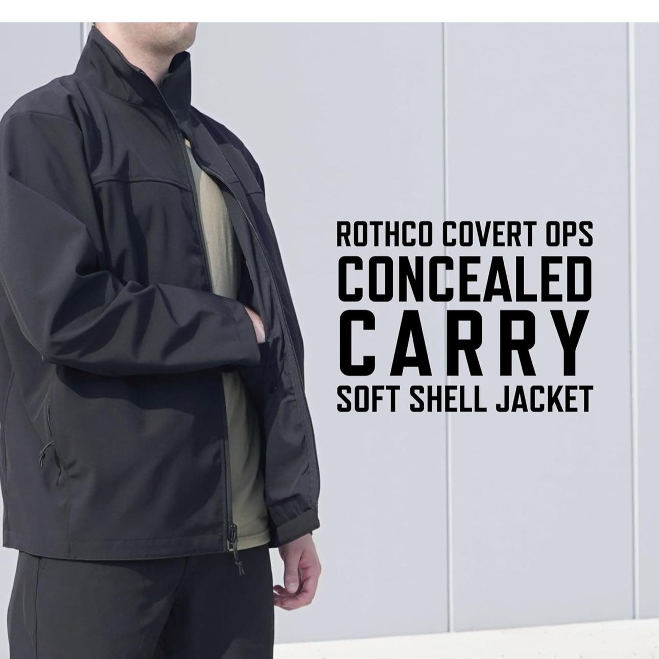 Rothco Men’s Black Soft Shell Casual Windbreaker Jacket - Rothco Men’s Soft Shell Concealed Carry Black Jacket, Menswear Casual Coat