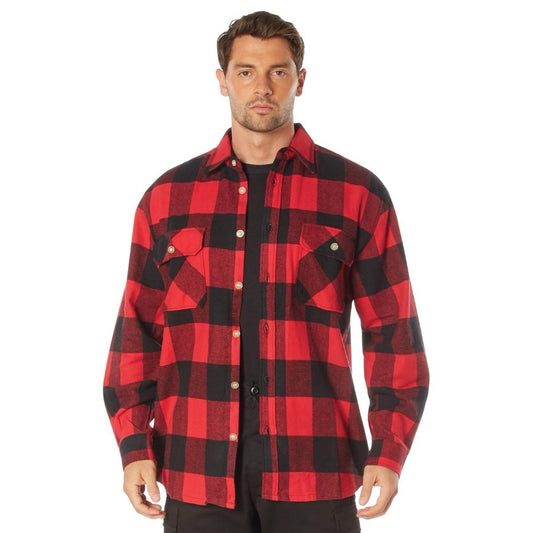 ROTHCO Men's Extra Heavyweight Buffalo Plaid Flannel Shirt - Classic Red and Black Plaid Design - Casual Menswear Pockets Long Sleeve Collar