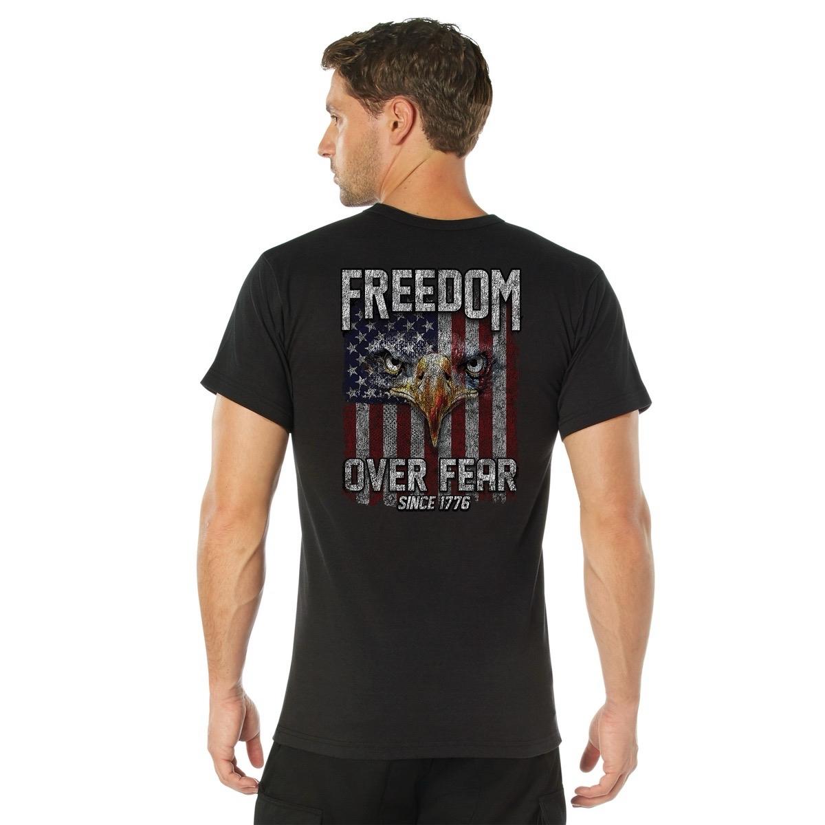ROTHCO Men's Freedom Over Fear T-Shirt - Black/Charcoal Grey/Coyote Brown, Patriotic Graphic Tee - Cotton, Casual cool full color men gifts