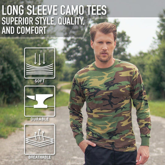 Rothco Long Sleeve Color Camo T-Shirt for Men - Breathable Cotton Blend Military Camo Shirt - Underwear, Human full tee gifts