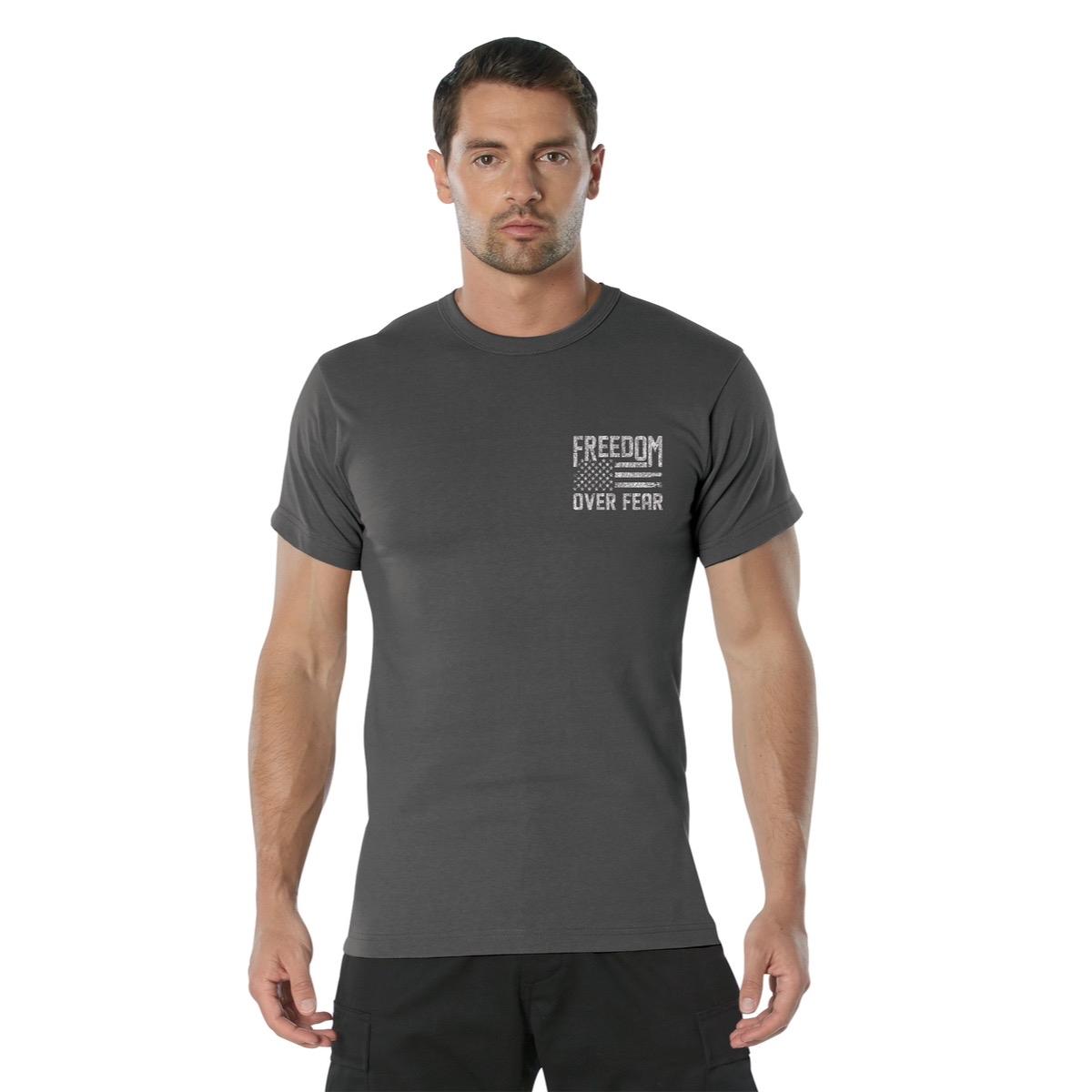 ROTHCO Men's Freedom Over Fear T-Shirt - Black/Charcoal Grey/Coyote Brown, Patriotic Graphic Tee - Cotton, Casual cool full color men gifts