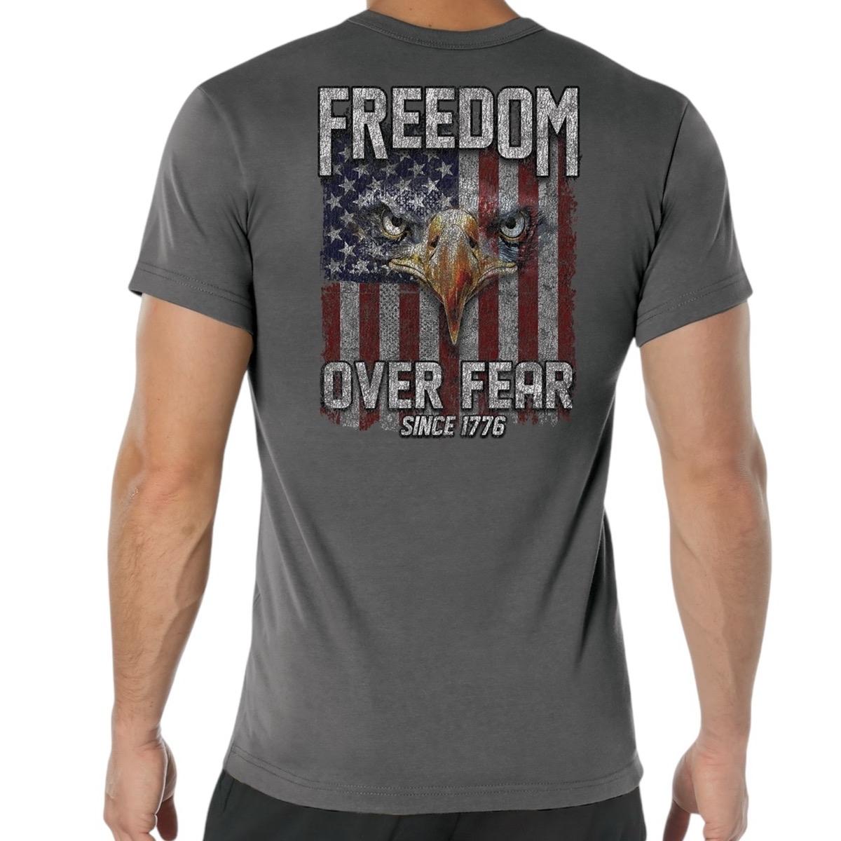ROTHCO Men's Freedom Over Fear T-Shirt - Black/Charcoal Grey/Coyote Brown, Patriotic Graphic Tee - Cotton, Casual cool full color men gifts